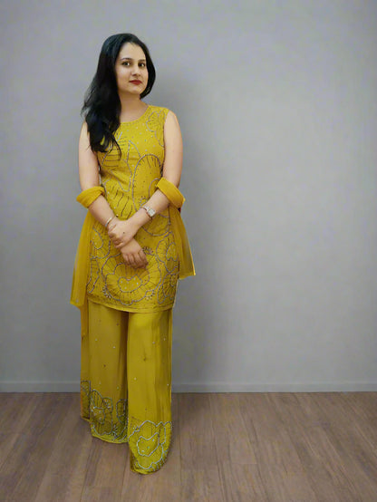 DH119-Y-Sunshine Yellow Sleeveless Kurta Set - Dharini's Store