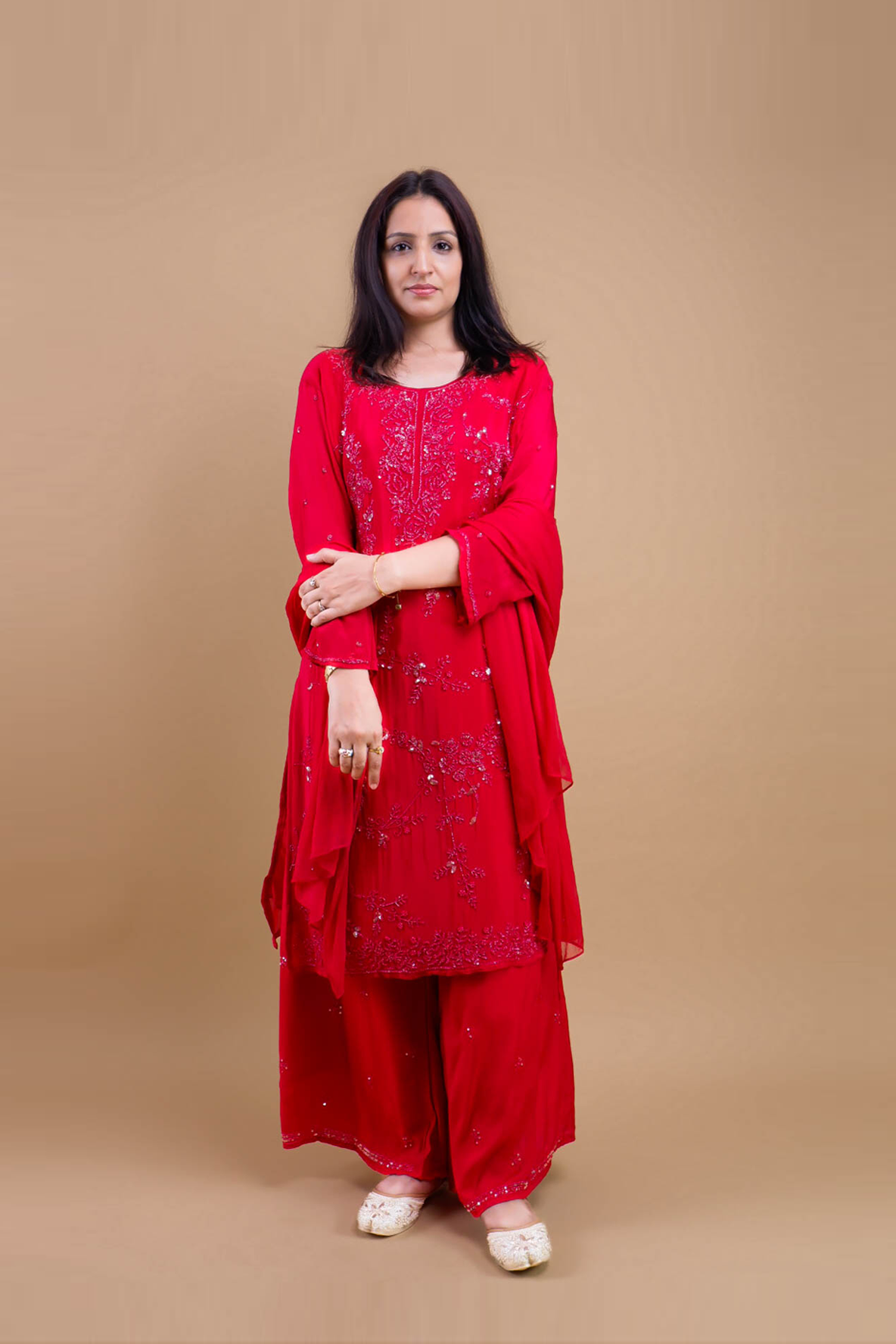DH165-R-Elegant Red Embroidered Suit Set - Dharini's Store
