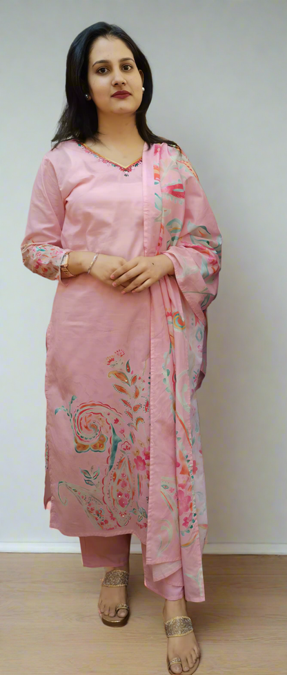 DH105-P-Pastel Pink Hand-Painted Kurta Set - Dharini's Store