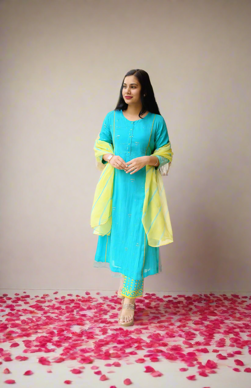 DH176- Blue and yellow suit - Dharini's Store