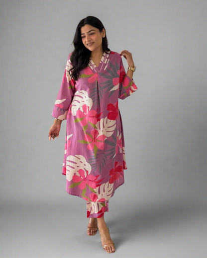 DH 159-P-Purple Floral Co-ord Set - Dharini's Store