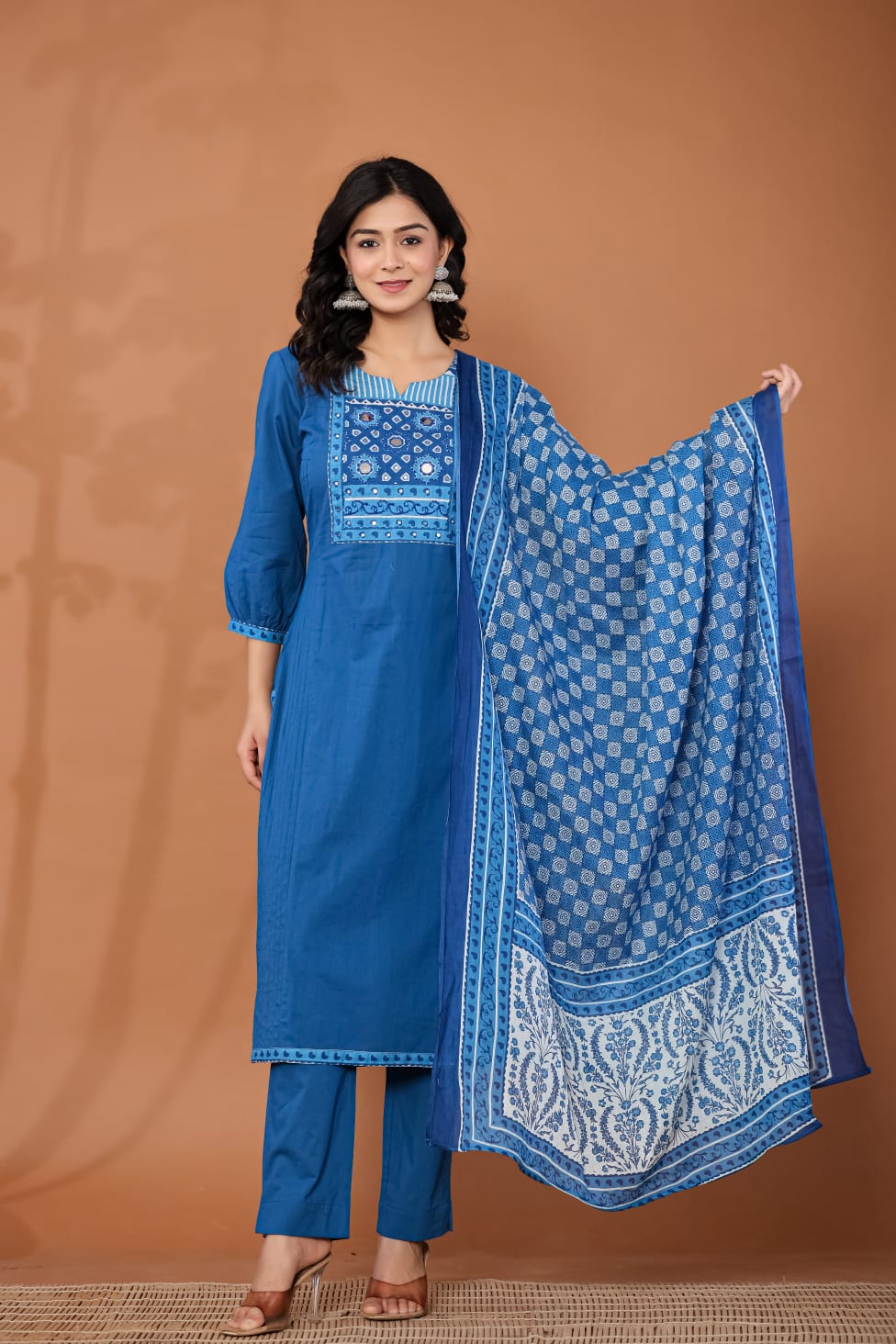 DH 166-B-Elegant Blue Embroidered Kurta Set - Dharini's Store