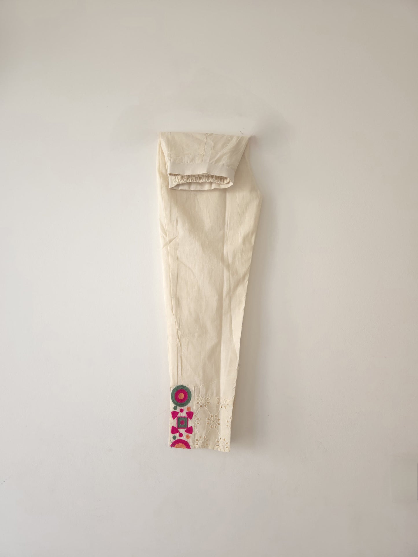 DH155-W-Elegant Cream Cotton Embroidered Coord Set - Dharini's Store