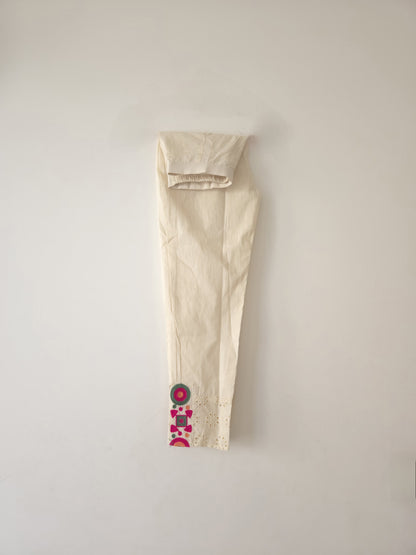 DH155-W-Elegant Cream Cotton Embroidered Coord Set - Dharini's Store