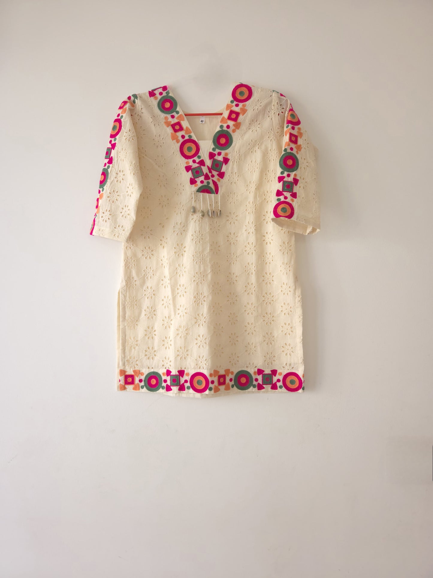 DH155-W-Elegant Cream Cotton Embroidered Coord Set - Dharini's Store