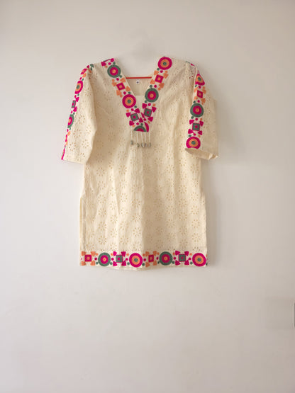 DH155-W-Elegant Cream Cotton Embroidered Coord Set - Dharini's Store