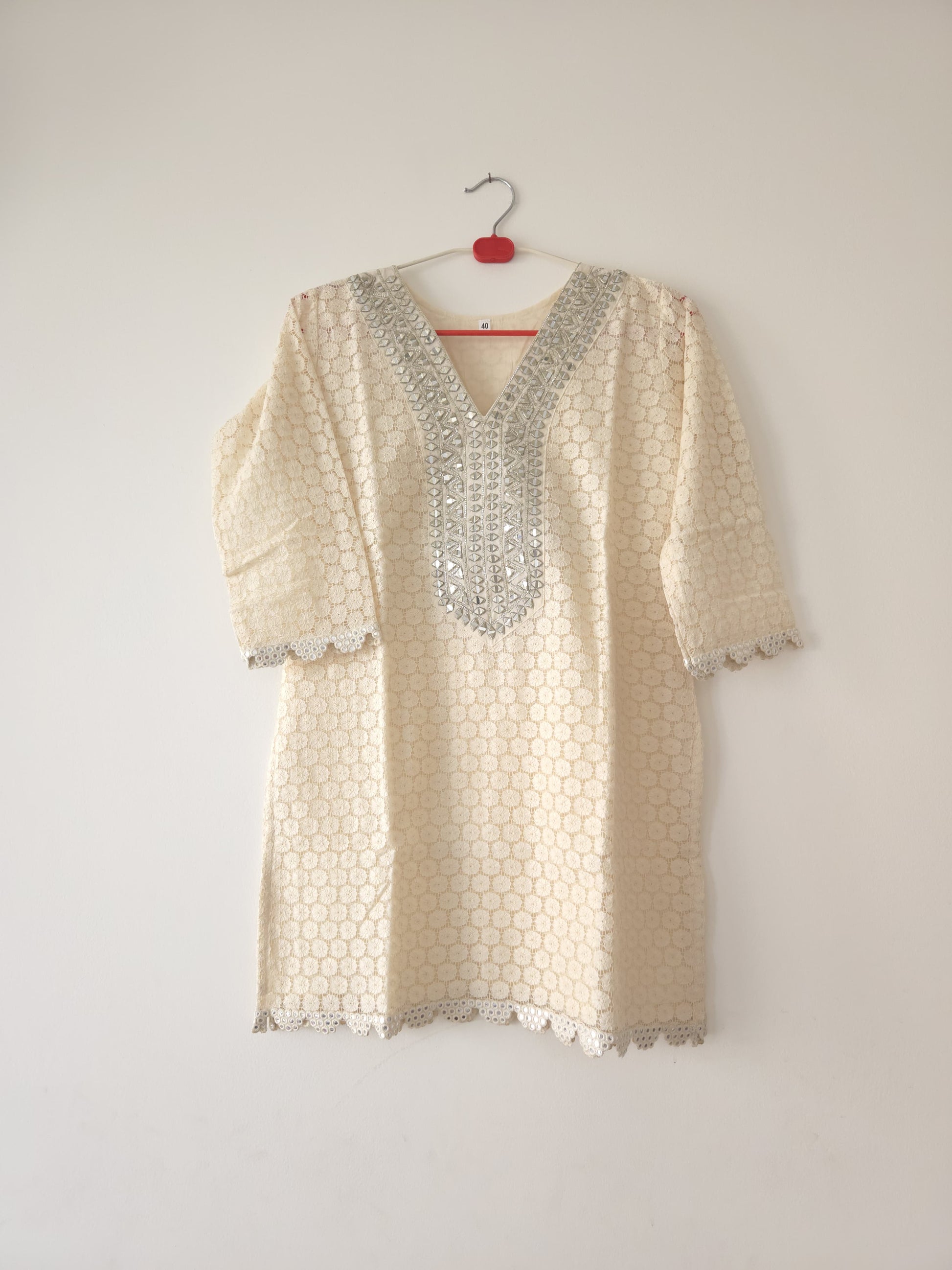 DH156-W-Graceful Cream Mirror Work Suit Set - Dharini's Store