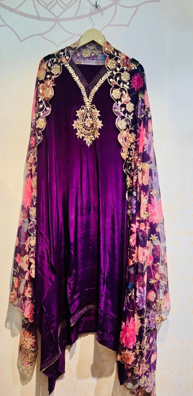 DHOO1-P-Elegant Crepe Fabric Unstitched Embroidered Kurta Set - Dharini's Store