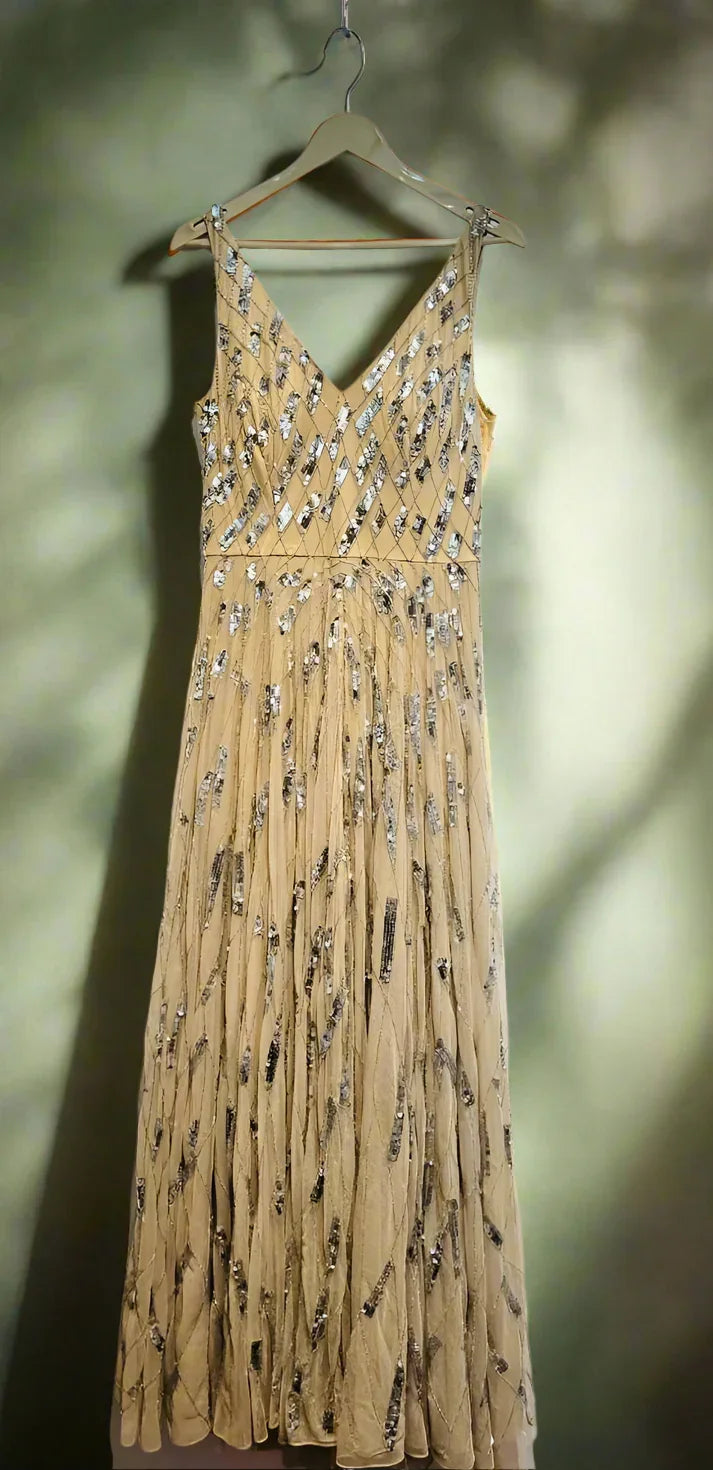 Dharini's Store Elegant Golden Evening Gown with Sequins - Dharini's Store