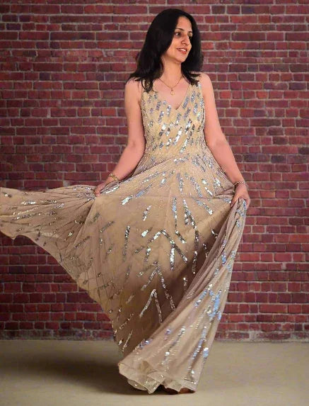 Dharini's Store Elegant Golden Evening Gown with Sequins - Dharini's Store