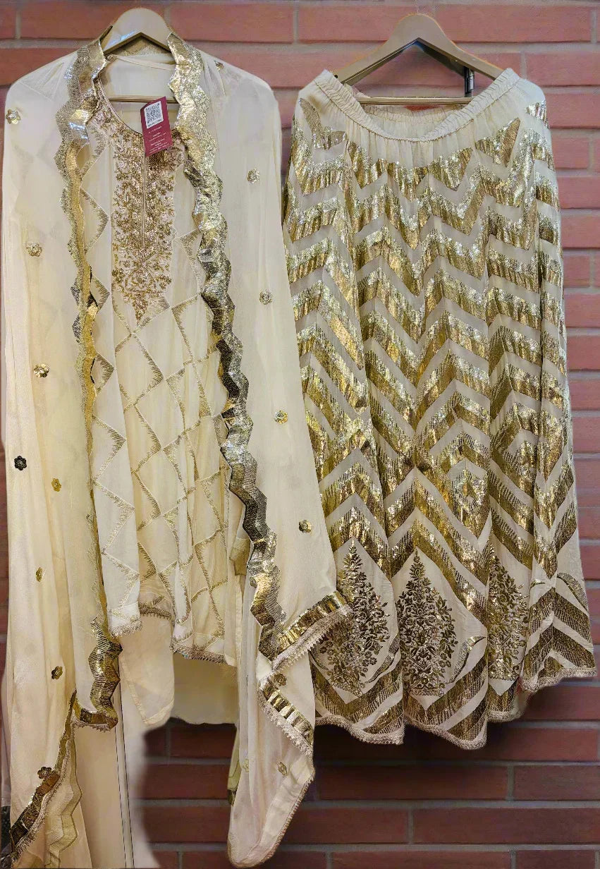 DHO1OO-GL- Elegant Skirt and Kurta Set with Gold Embroidery - Dharini's Store