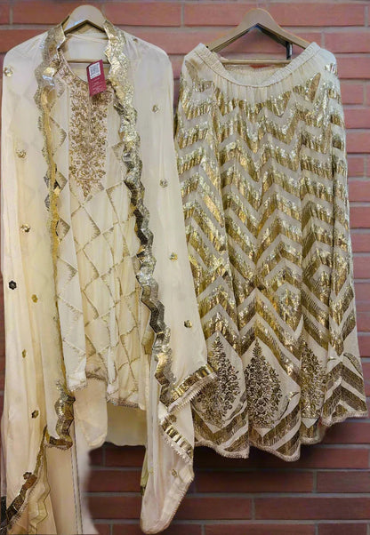 DHO1OO-GL- Elegant Skirt and Kurta Set with Gold Embroidery - Dharini's Store