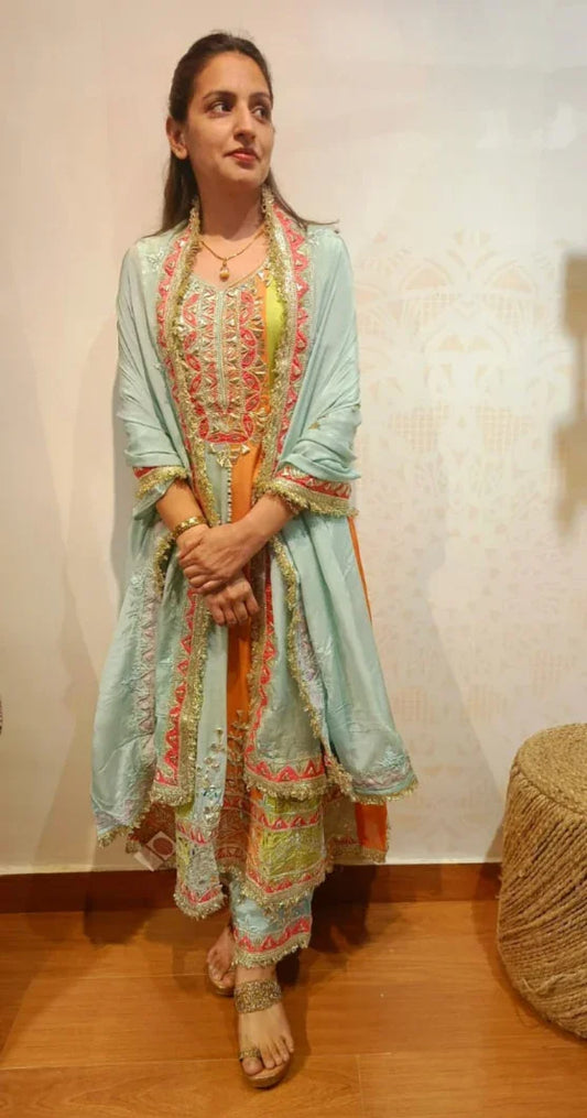 DHO85-B Stitched multi-color very fine and soft georgette suit - Dharini's Store