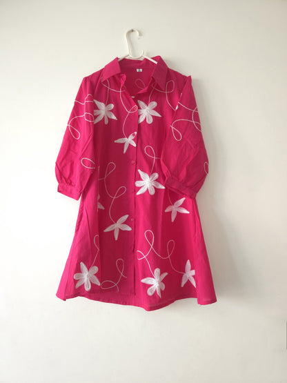 DH 161-P-White Pants & Pink Embroidered Tunic Set