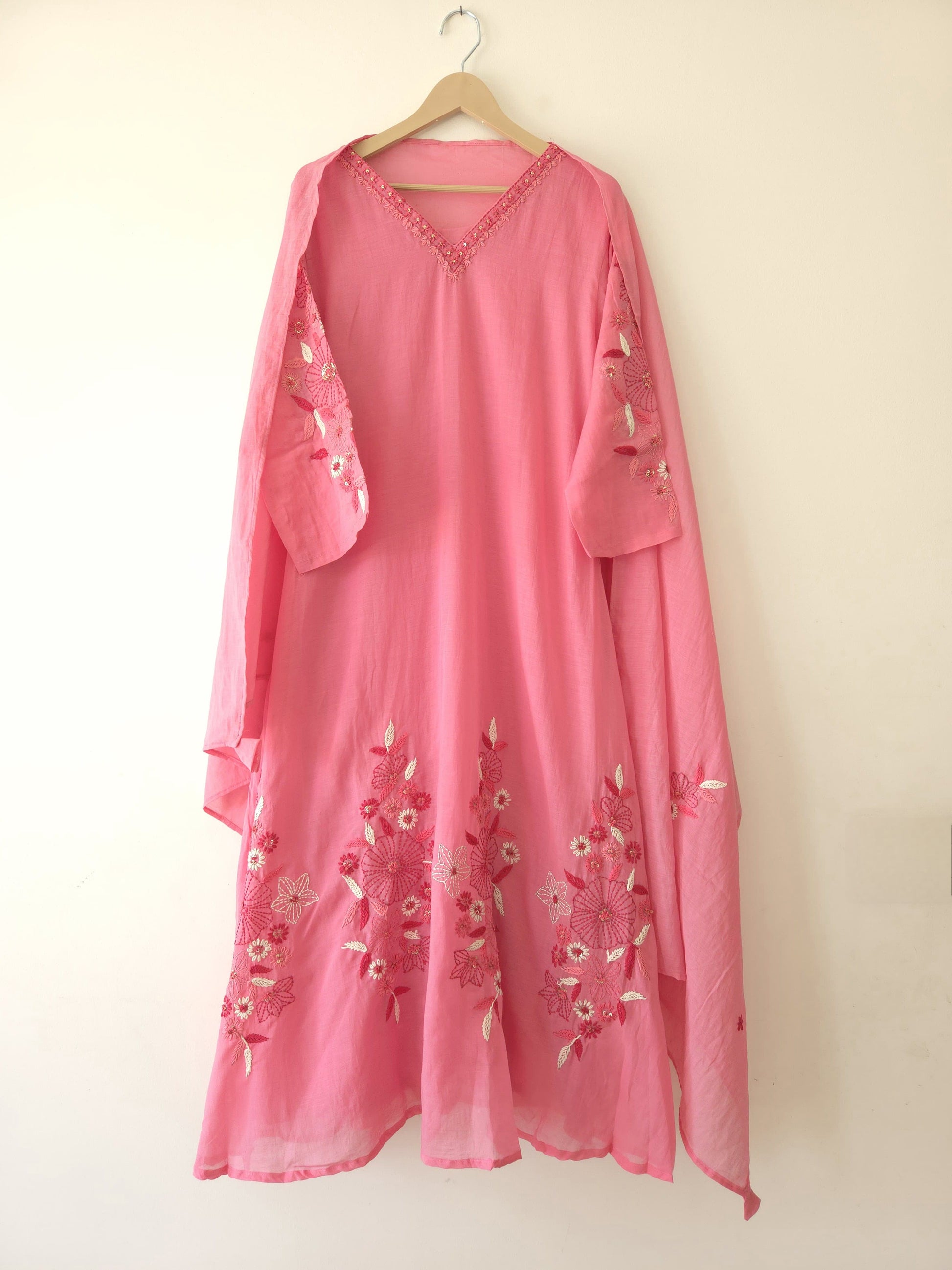 DH 164-P-Pink Mul Chanderi Kurta Set - Dharini's Store
