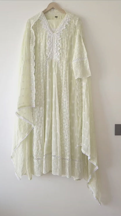 DH116G- Light Green Soft Cotton Anarkali For Women