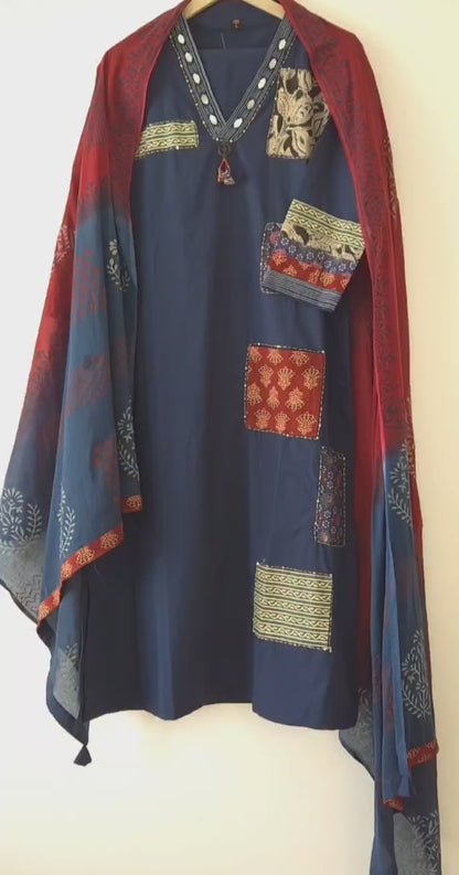 DH126B- Navy Blue and Red suit with pocket in front