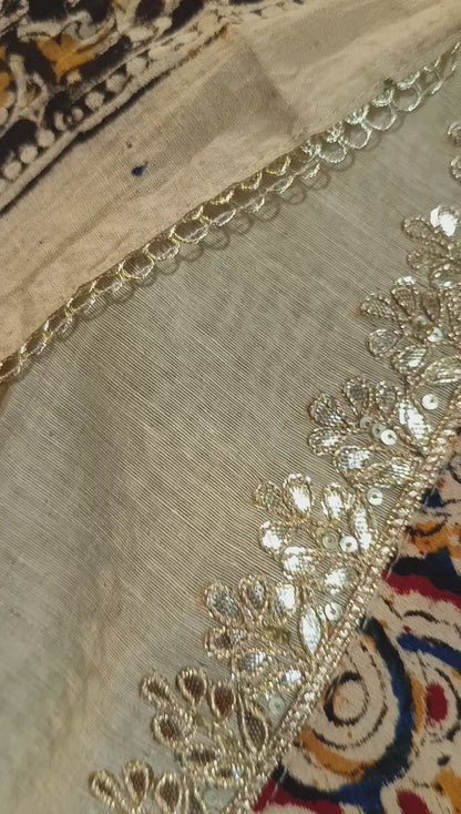 DH269-Ivory Chanderi Suit With Kashmir Print Dupatta