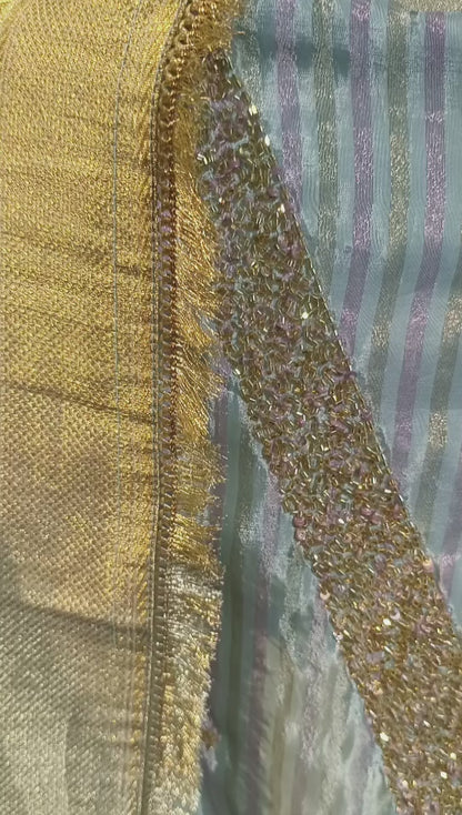 DH223-Elegant Sky Blue Suit with Golden Embroidery & Dupatta