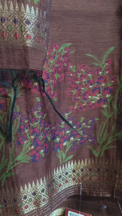DH226-Chocolate Brown Ensemble With Nature -Inspired Motifs