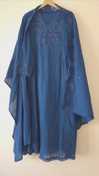 DH133B-Regal Teal Embroidered Kurta Set