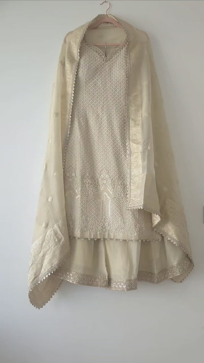DH147-Classic Golden Beige Embroidered Suit Set