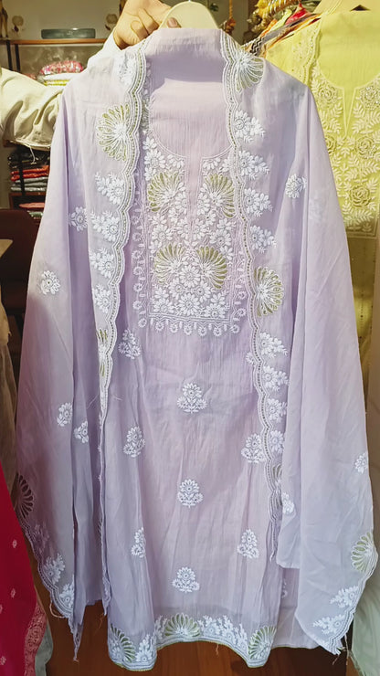 DH338-Women’s 3 Piece Lilac Suit with Embroidery