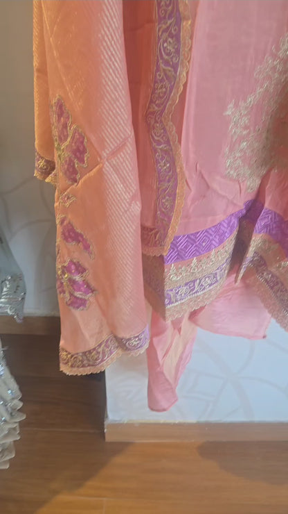 DHO52P- Shimmer Unstitched Pink and puple Suit