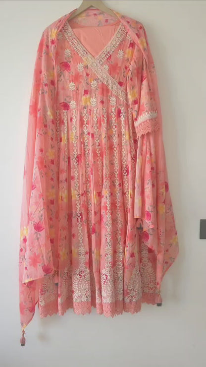 DHO101-P Our Pink Thread Work V Neck Anarkali Suit