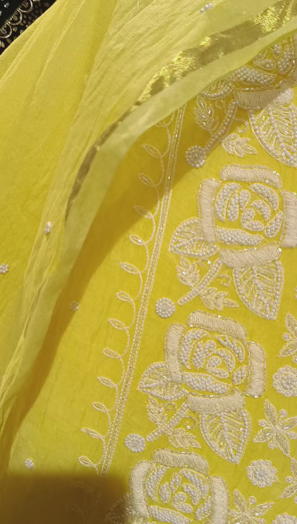 DH266- Yellow Pearl Chikankari Style Suit