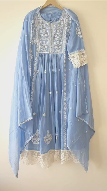 DH129B-Ethereal Sky Blue Embroidered Set