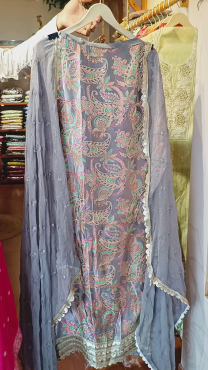 DH337-Women’s 3 Piece Grey Suit with Embroidery