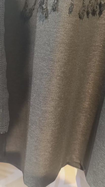 DH295-Grey Striped Woolen 3 Piece Suit Set with Shawl