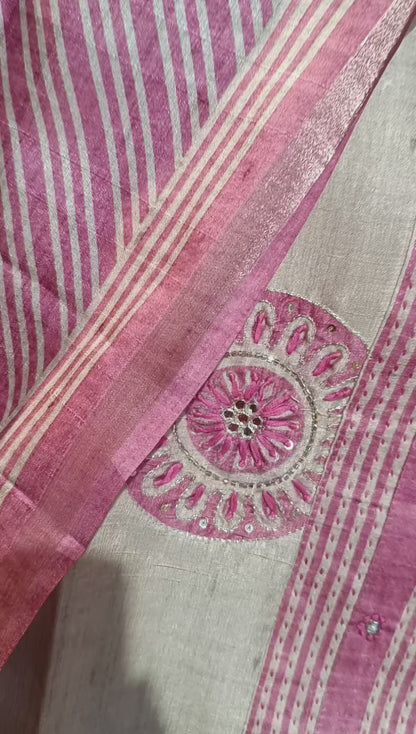 DH258-Beige & Maroon Handloom Suit Set