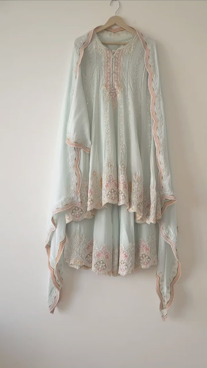DH084B- Beautiful Pure Chinon Anarkali Suit with Sharara Blue