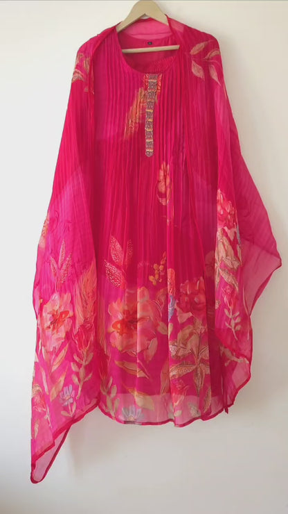 DH103-Stylish Fuchsia Floral Suit set