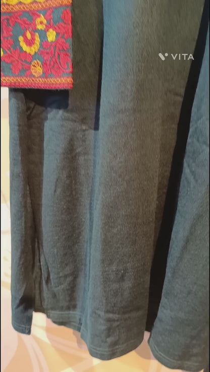 DH296-Teal Woolen Three-Piece Suit with Embroidered Details and Shawl