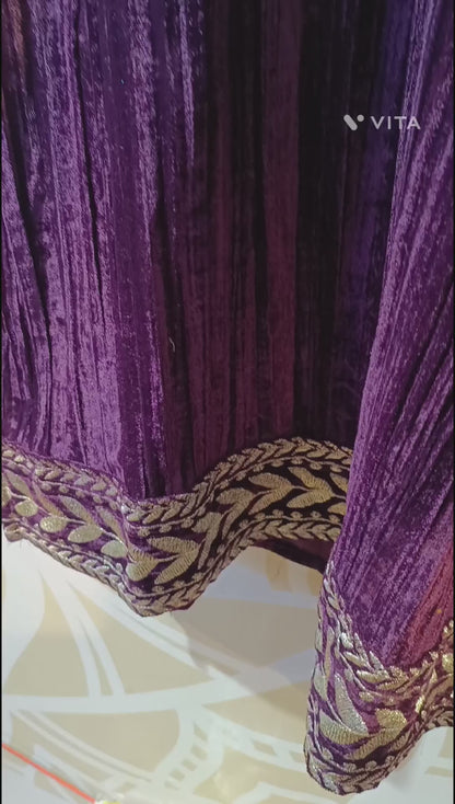 DH291-Plum Velvet Three-Piece Suit with Heritage-Inspired Embroidery