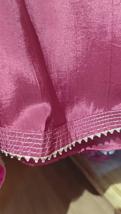 DH002R-Unstiched Cherry Red Silk Suit for Women with Floral Embroidery