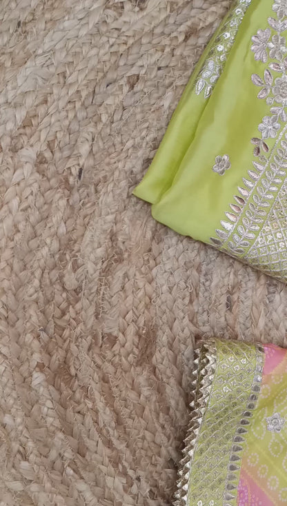 DH248-Unstitched Embroidered Suit With Colorful Bandhej Dupatta
