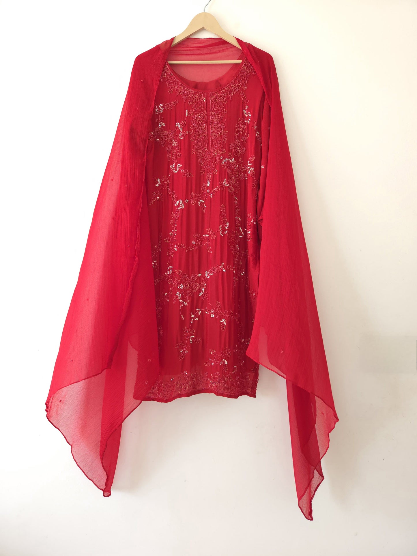 DH165-R-Elegant Red Embroidered Suit Set - Dharini's Store