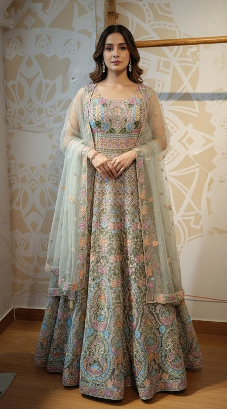 DH134-Multicolor Heavy Embroidered full length Gown