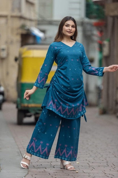 DH204-Blue Cotton Co-ord Set