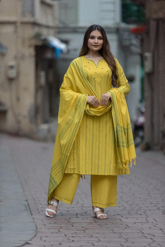 DH209-Yellow Three Piece Kurta Set