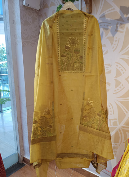 DH229-Radiant Mustard Yellow Ethnic Set With Elegant Motifs
