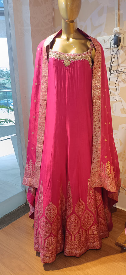 DH217-Majestic Magenta Anarkali With Embellished Dupatta