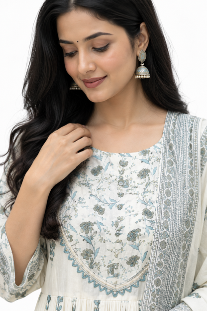 DH128W-Elegant Cream Floral Print Set
