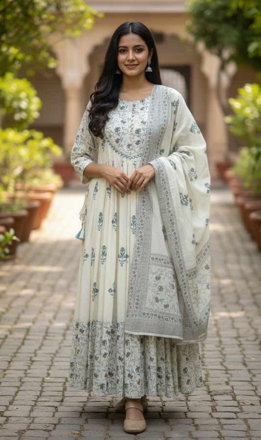 DH128W-Elegant Cream Floral Print Set