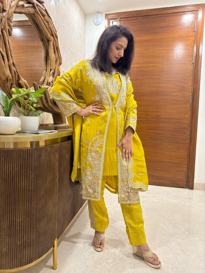 DHS046Y-Mustard Yellow Embroidered Suit Set