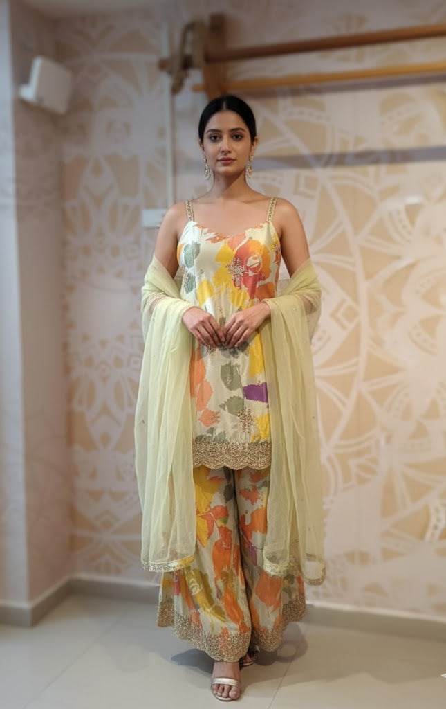 DH090- Chanderi Silk Embroidered Suit - Elegant Floral Design